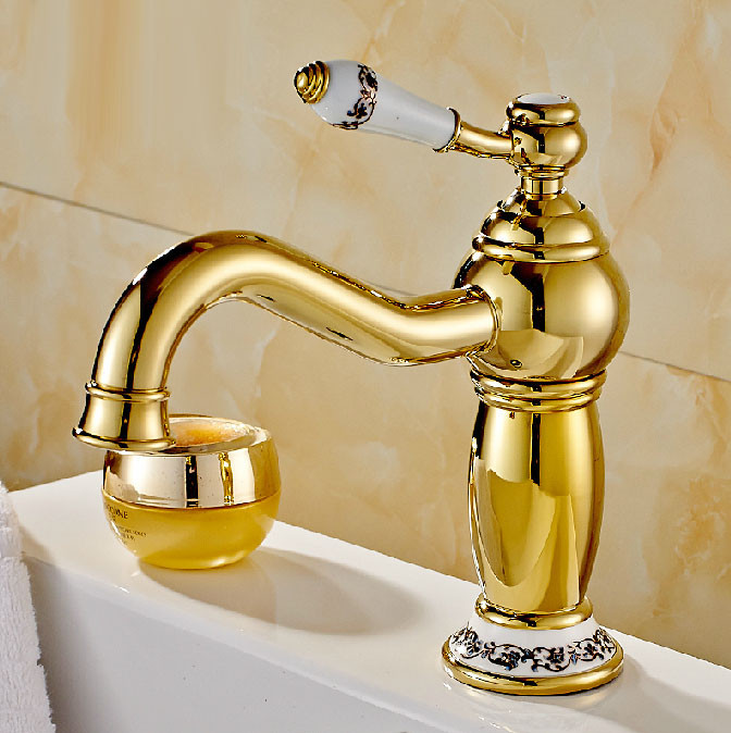 Rio Gold Sink Faucet with Ceramic Accents